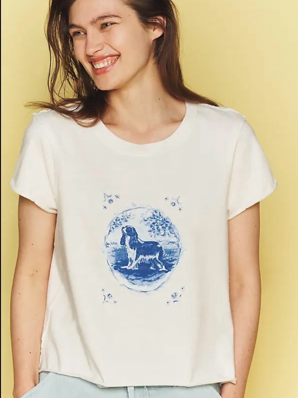 Anthropologie Maeve Caitlin Boxy Tee King Charles Spaniel L NWOT